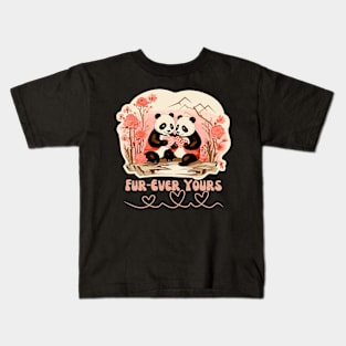 Cute Panda Fur-ever Yours Design Valentine gift Kids T-Shirt